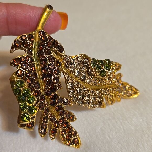 Kenneth Jay Lane Gold Leaf Brooch with Multicolor Accents - Picture 2 of 6